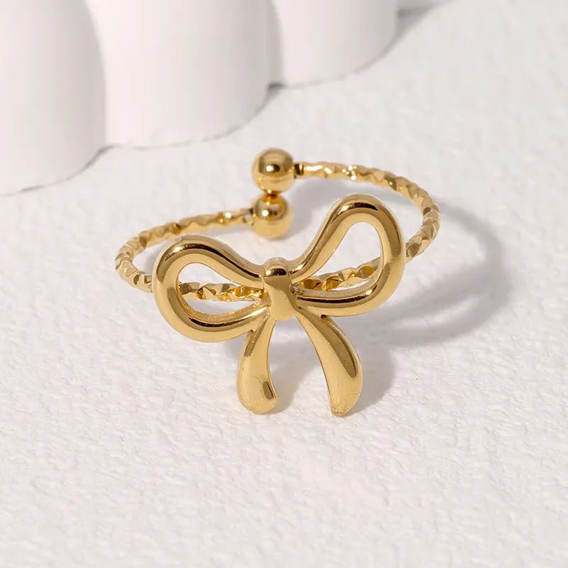 18K Gold Bow & Flower Ring – Delicate Charm Edition - Nikoleit