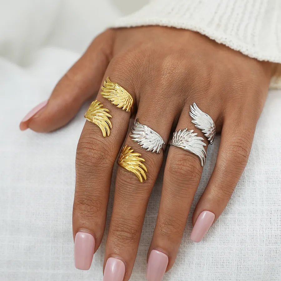 304 Stainless Steel 18K Gold Plated Women's Wing Open Ring Women's Jewelry Accessories, Holiday Gift - Nikoleit