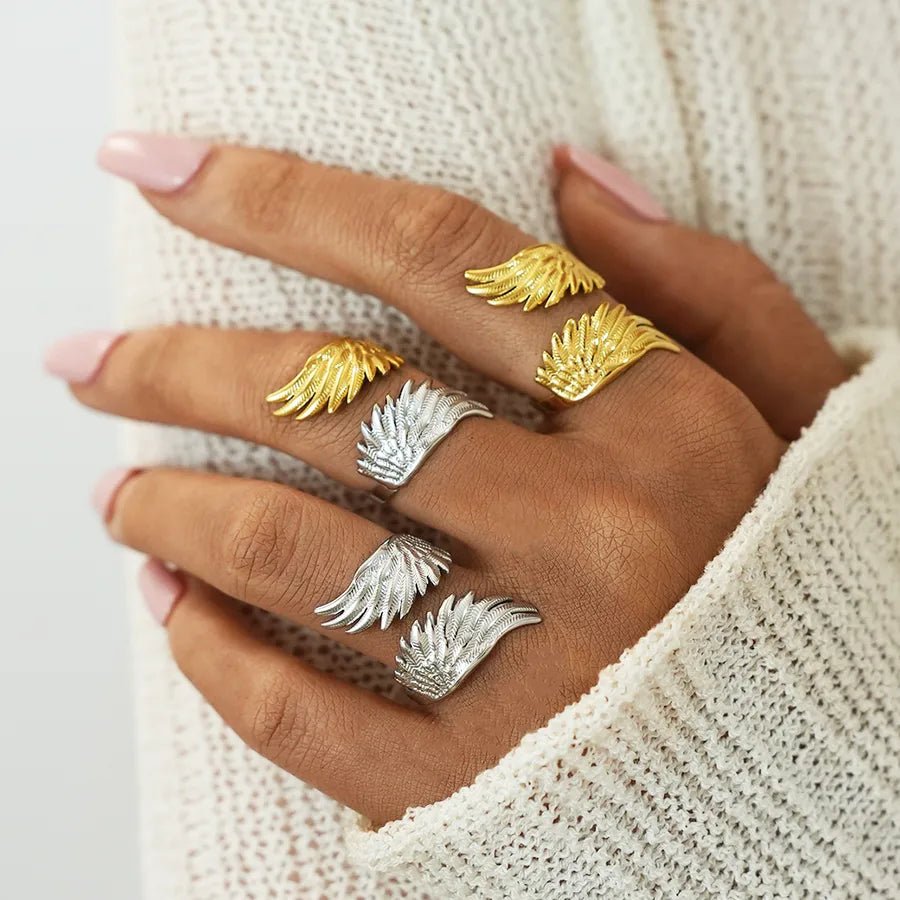 304 Stainless Steel 18K Gold Plated Women's Wing Open Ring Women's Jewelry Accessories, Holiday Gift - Nikoleit