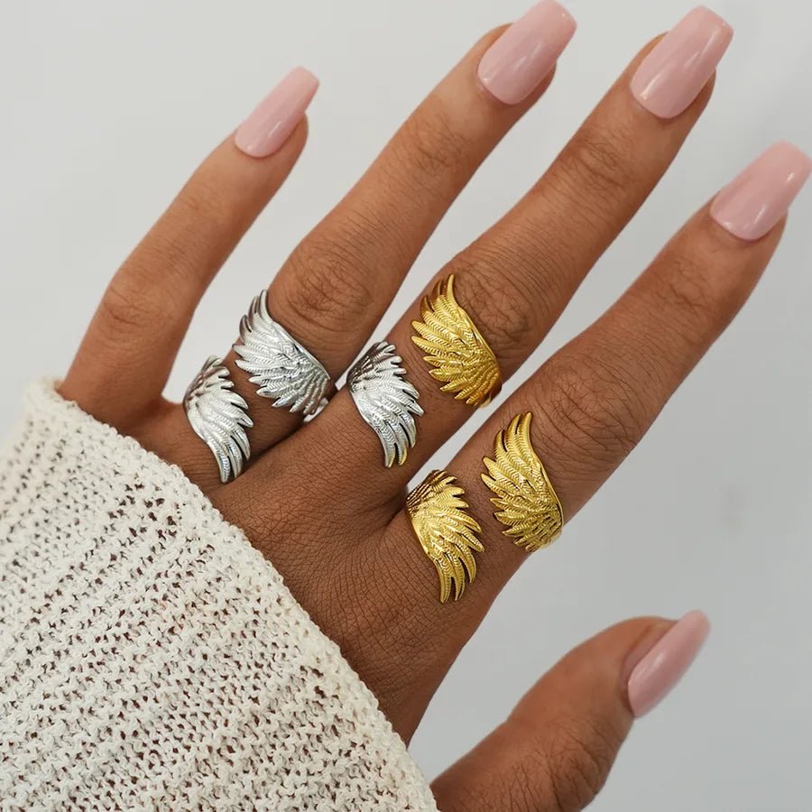 304 Stainless Steel 18K Gold Plated Women's Wing Open Ring Women's Jewelry Accessories, Holiday Gift - Nikoleit