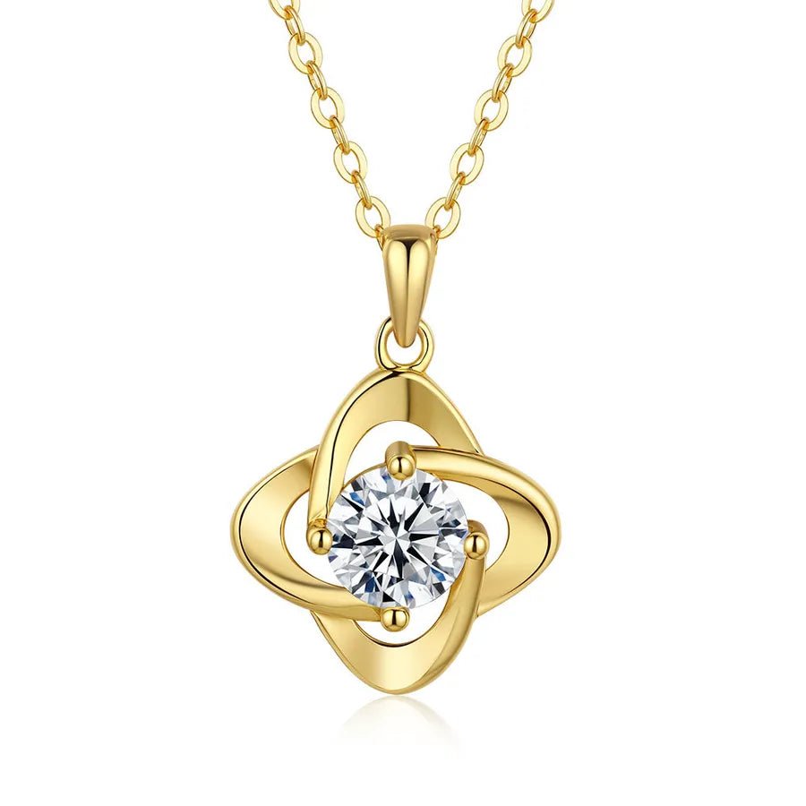925 Silver Four - Leaf Clover Moissanite Necklace – 14K Gold Plated Elegance - Nikoleit