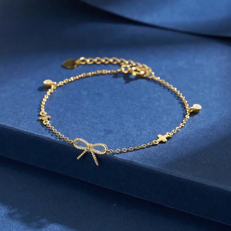 925 Sterling Silver Bracelet – Bow Knot Zircon, 18K Gold - Plated - Nikoleit