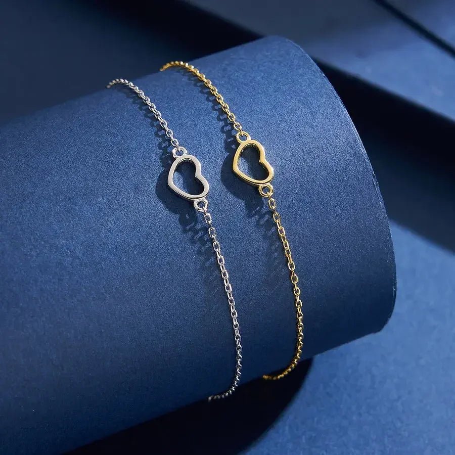 925 Sterling Silver Bracelet – Heart Shape, 18K White & Gold Plated - Nikoleit