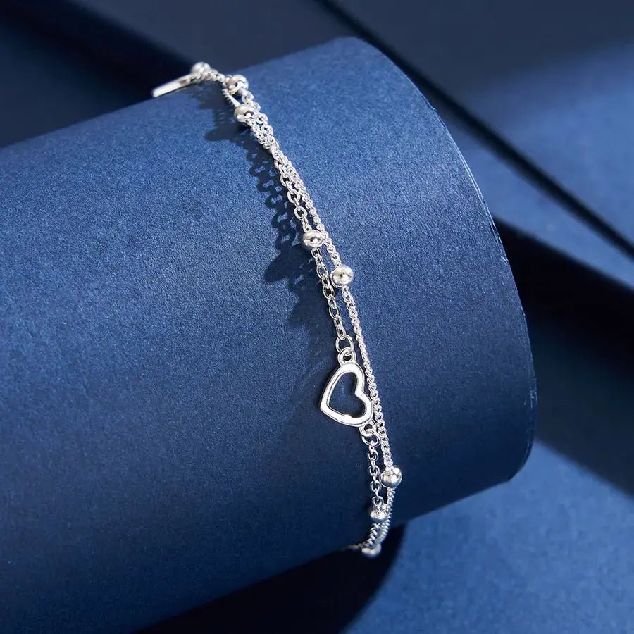 925 Sterling Silver Bracelet – Round Heart Zircon, White Gold Plated - Nikoleit