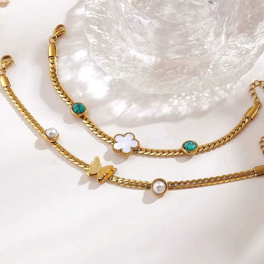 Butterfly & Flower Bracelet – 18K Gold Plated Stainless Steel - Nikoleit