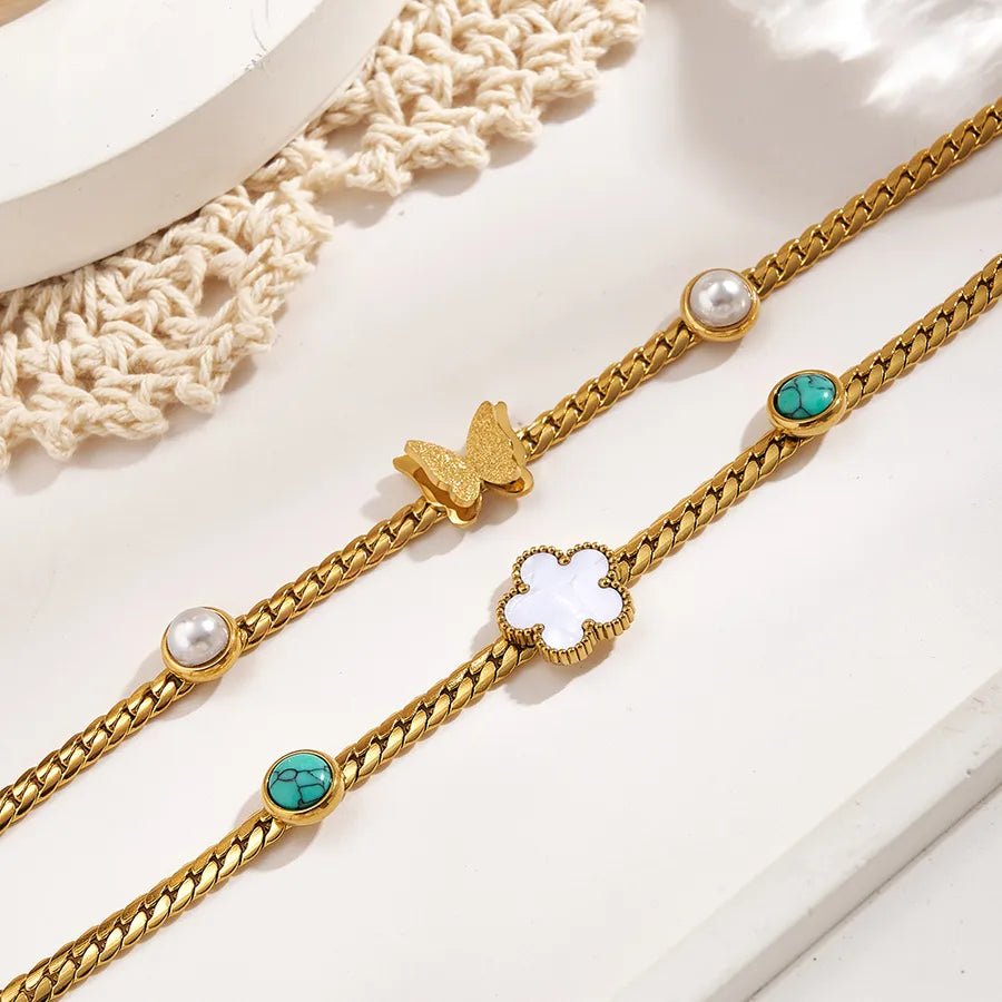 Butterfly & Flower Bracelet – 18K Gold Plated Stainless Steel - Nikoleit