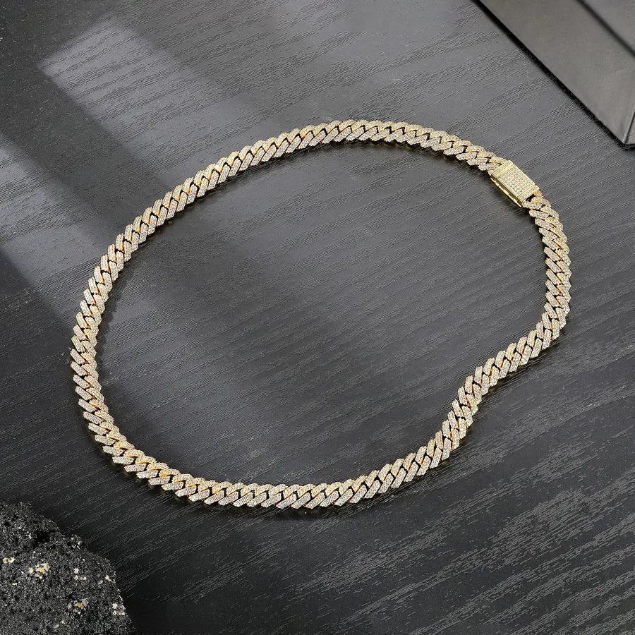 Double Row Cuban Necklace 18 Inches Gold Plated Zirconia Stones Personalized Unisex Copper Jewelry Hip Hop Style - Nikoleit