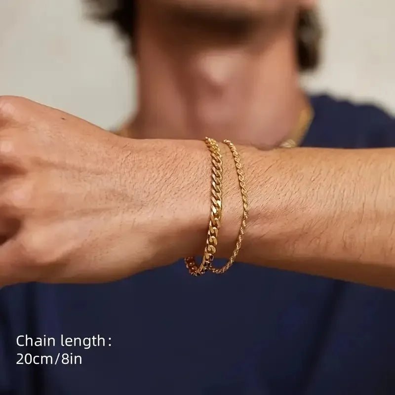 Dual Forge™ Men’s Hemp & Cuban Link Bracelet Set - Nikoleit