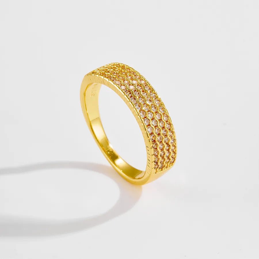 Elegant European Design Zircon Ring Plated In 18K Gold Simple Fashion Women's Ring Irregular Design Daily Wear Jewelry Accessory - Nikoleit