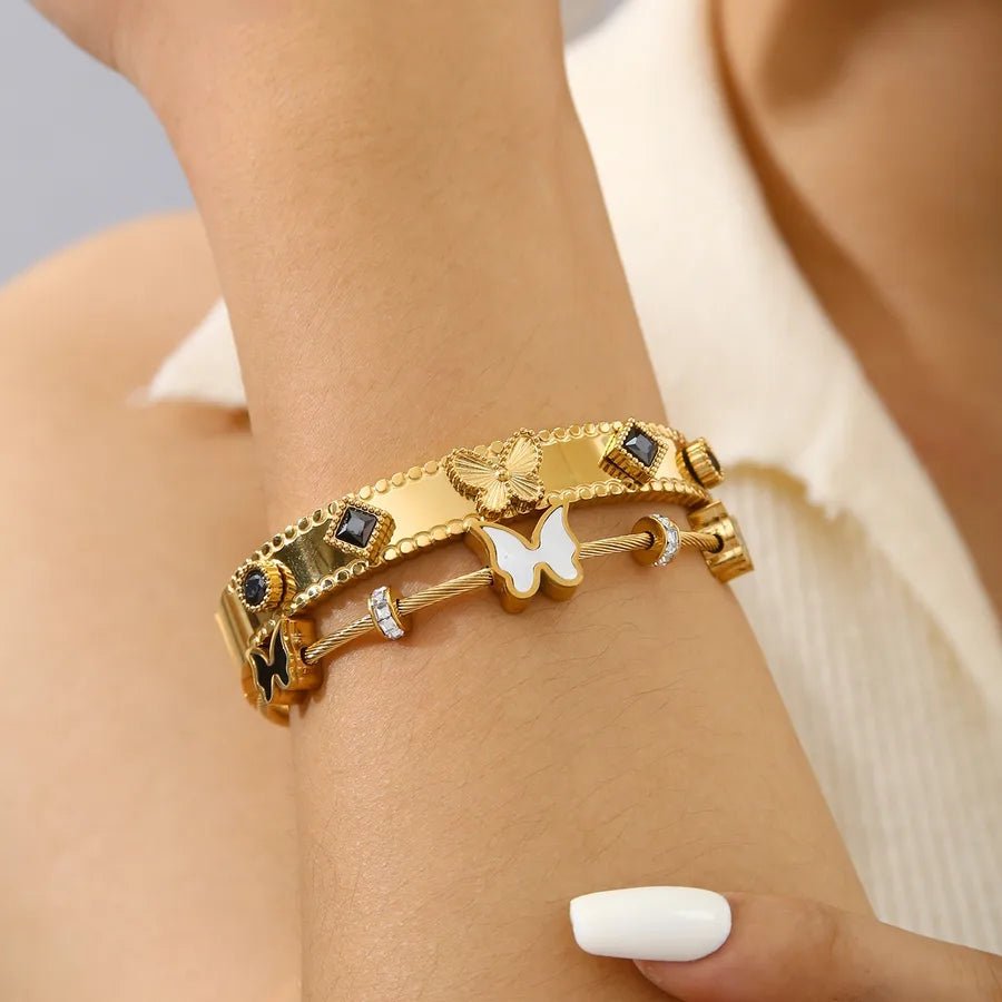 Elegant Fashion High - end Geometric Butterfly Inlaid Shell Zircon Stainless Steel 18k Gold Plated Women's Bracelet All Seasons - Nikoleit