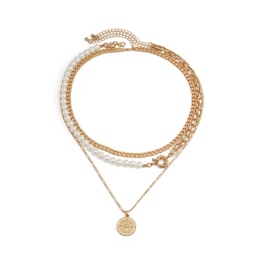 Elegant Men's Pearl Necklace Set Cross Chain Design Luxury Minimalist Style Retro Feel Alloy and Imitation Pearl Jewelry - Nikoleit