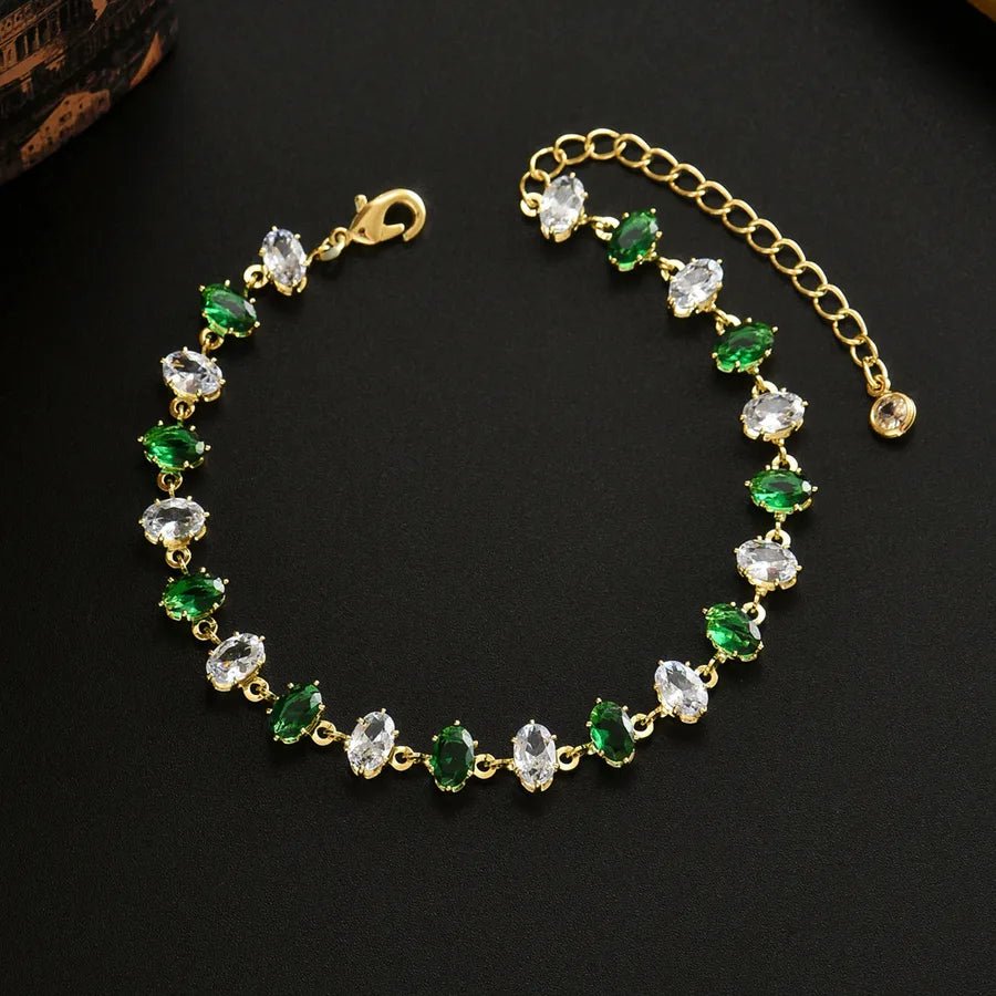 Emerald Green Zircon Chain Bracelet – Gold Edition - Nikoleit