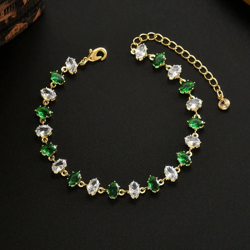 Emerald Green Zircon Chain Bracelet – Gold Edition - Nikoleit
