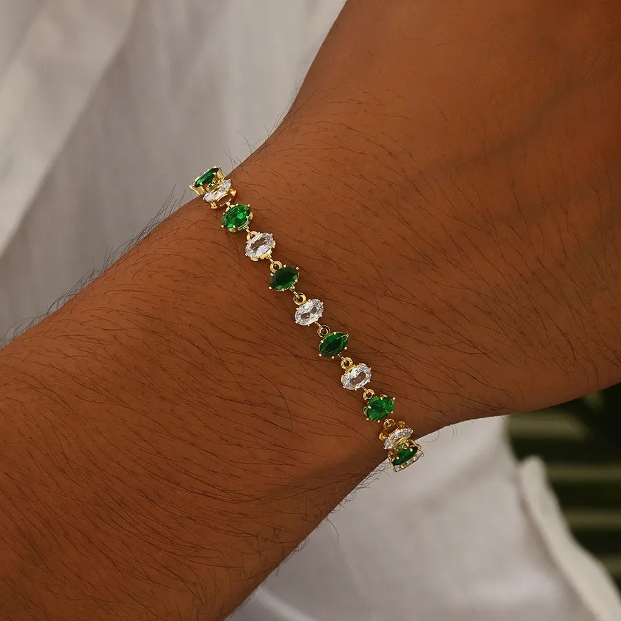 Emerald Green Zircon Chain Bracelet – Gold Edition - Nikoleit