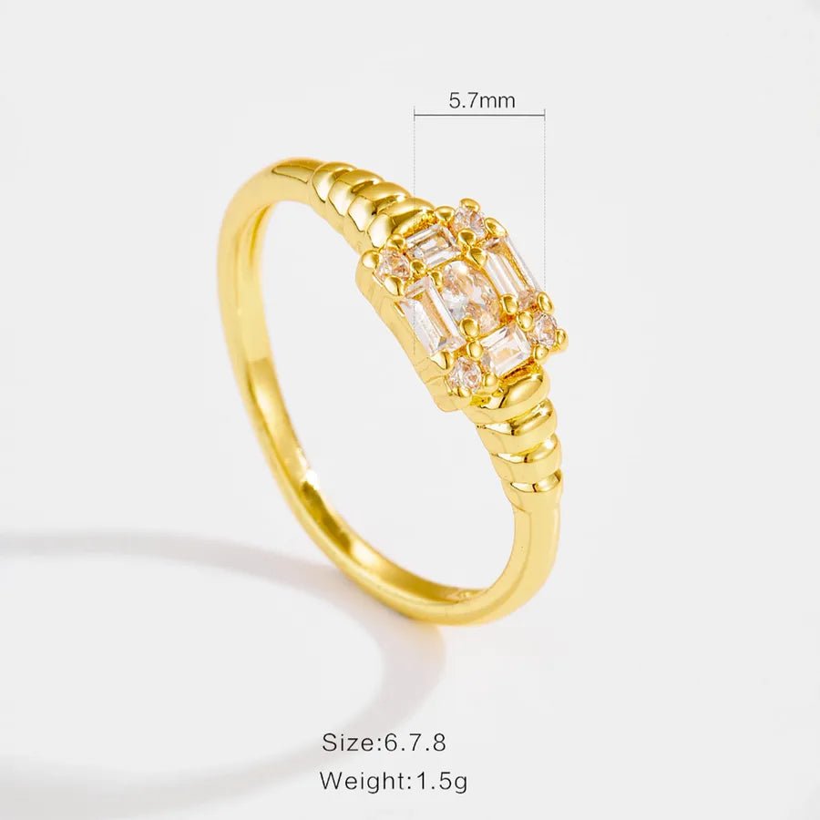 French Style Diamond Embedded Ring Women's Fashion Daily Match Gold Plated Copper Simple Design Four Seasons Universal - Nikoleit