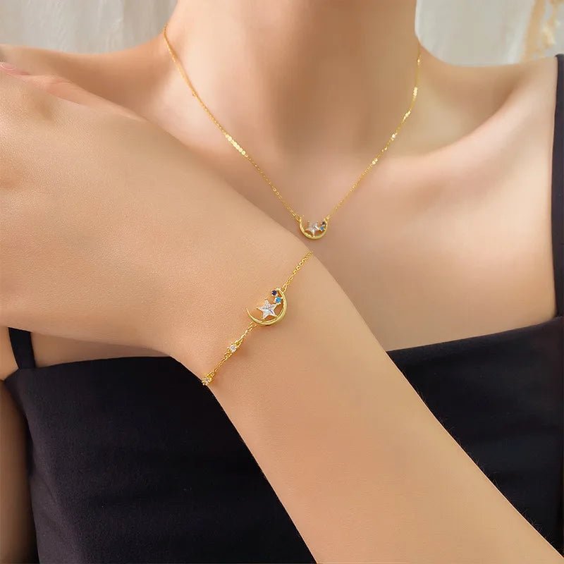 Luna Étoile™ S925 Diamond - Embedded Moon & Star Bracelet - Nikoleit