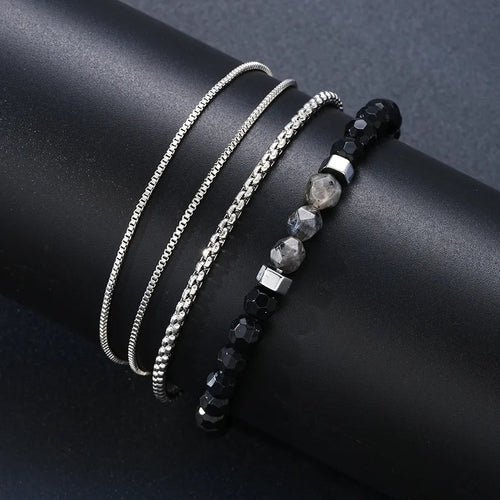 Men’s Black Chain & Bead Bracelet Set – Urban Edge Edition - Nikoleit