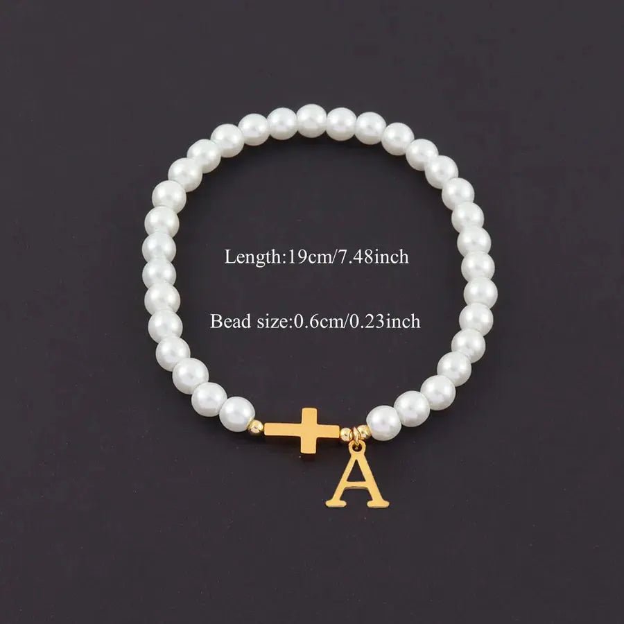 Men's Bracelet with Cross & Pearls - Gold Plated Retro Design - Nikoleit