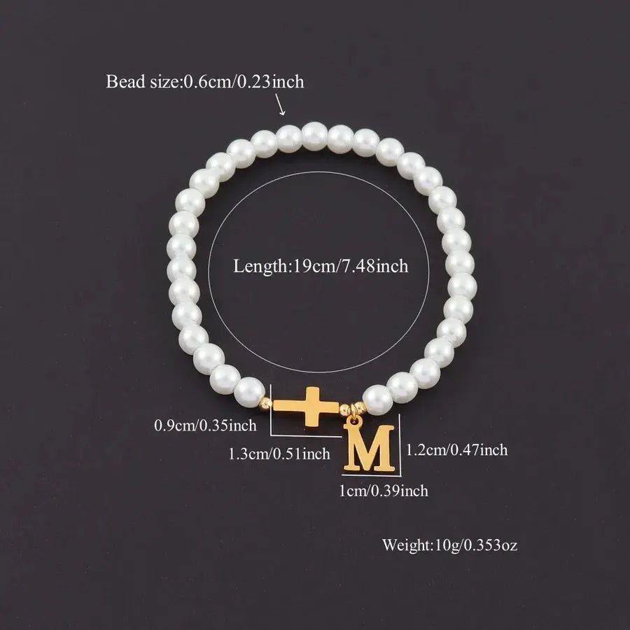 Men's Bracelet with Cross & Pearls - Gold Plated Retro Design - Nikoleit