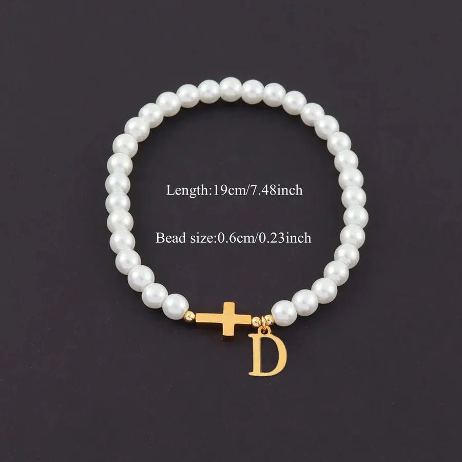 Men's Bracelet with Cross & Pearls - Gold Plated Retro Design - Nikoleit