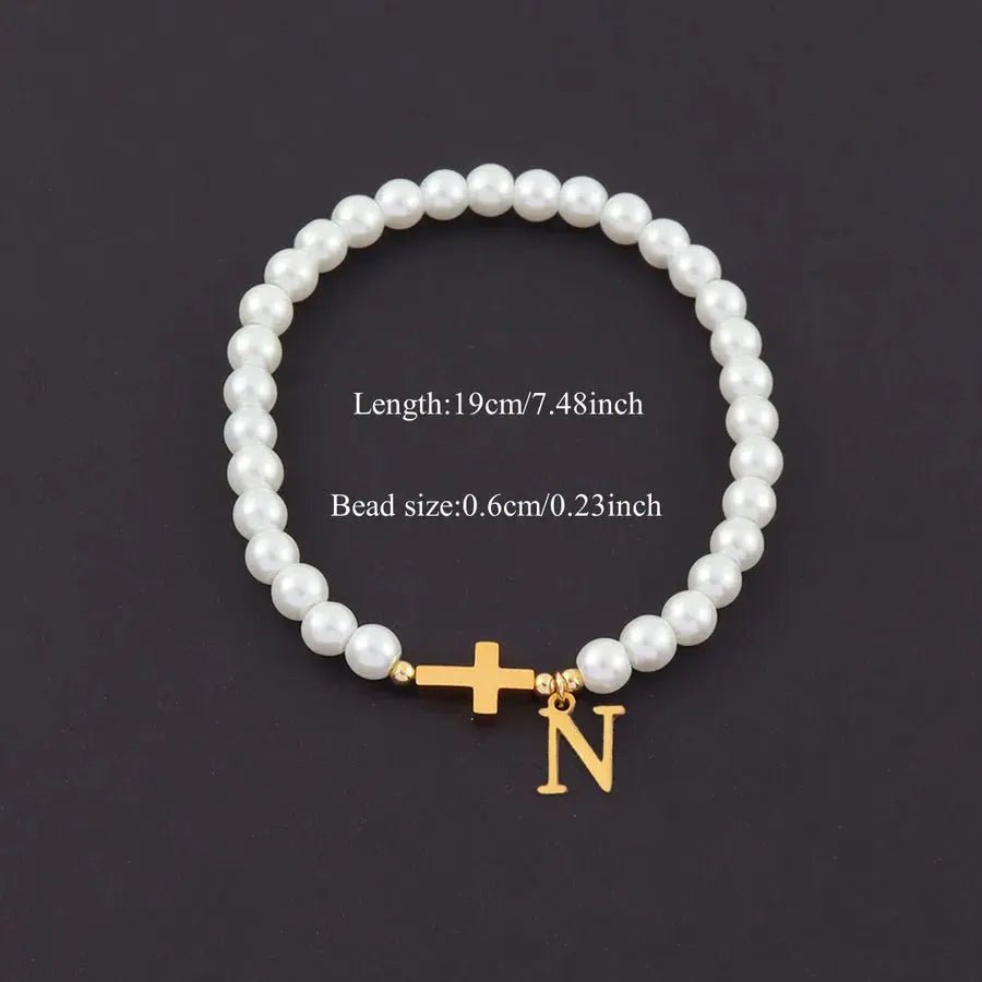Men's Bracelet with Cross & Pearls - Gold Plated Retro Design - Nikoleit