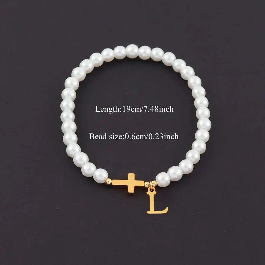 Men's Bracelet with Cross & Pearls - Gold Plated Retro Design - Nikoleit