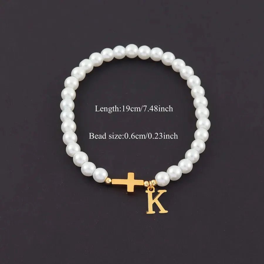 Men's Bracelet with Cross & Pearls - Gold Plated Retro Design - Nikoleit