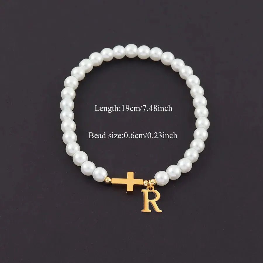 Men's Bracelet with Cross & Pearls - Gold Plated Retro Design - Nikoleit