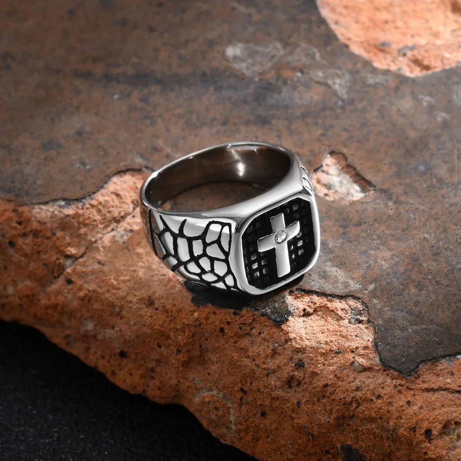 Men’s Cross Signet Ring – 304 Stainless Steel Edition - Nikoleit