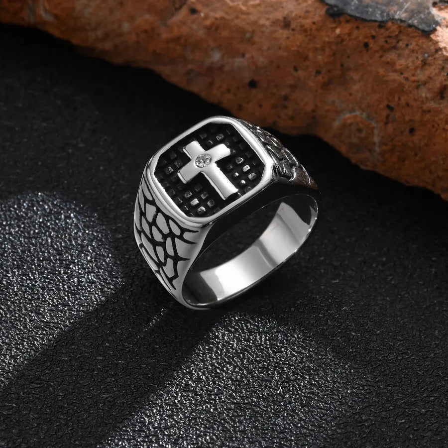 Men’s Cross Signet Ring – 304 Stainless Steel Edition - Nikoleit