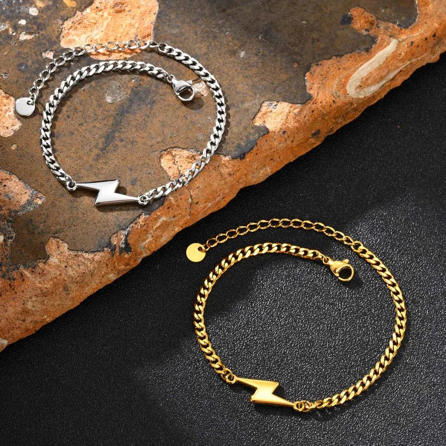 Men’s Stainless Steel Lightning Bracelet – 18K Gold or Silver Finish - Nikoleit