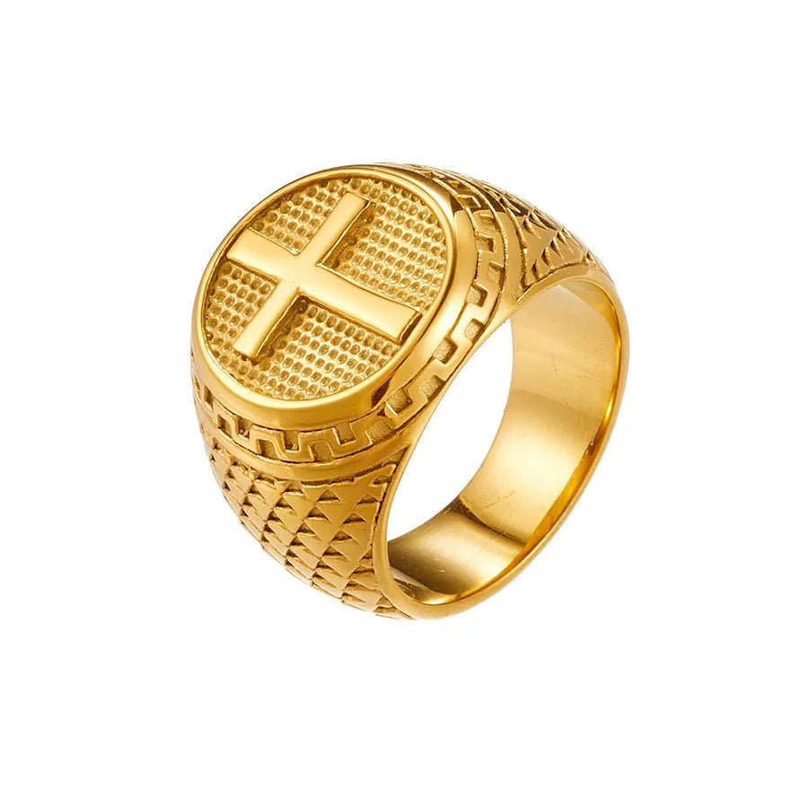 Punk Cross Signet Ring – Gold & Black Steel Edition - Nikoleit