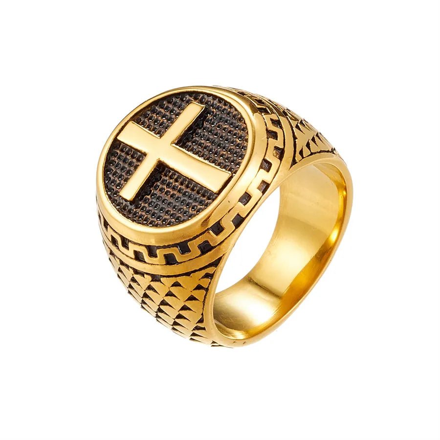 Punk Cross Signet Ring – Gold & Black Steel Edition - Nikoleit