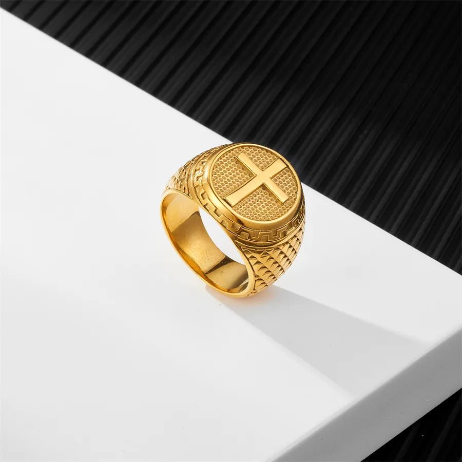 Punk Cross Signet Ring – Gold & Black Steel Edition - Nikoleit