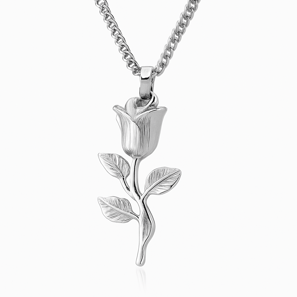 Rosarius Steel™ Rose Pendant Necklace — Cuban Chain Edition - Nikoleit