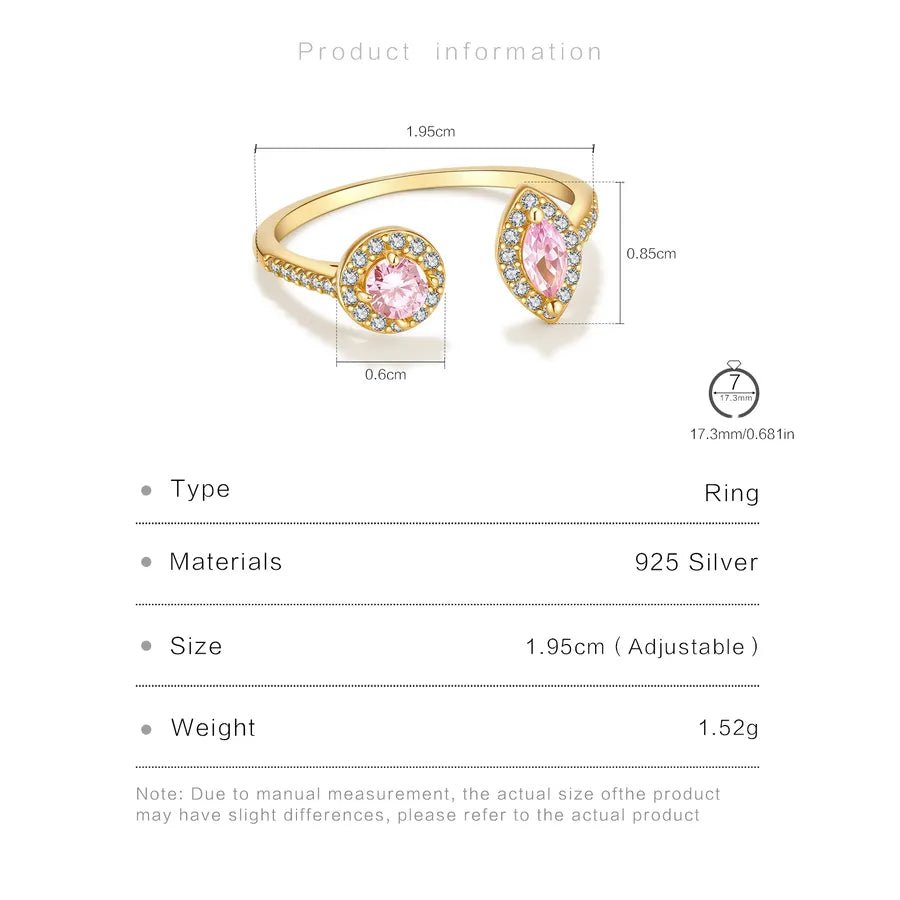 Rosé Lumière™ S925 Adjustable Pink Zircon Open Ring - Nikoleit