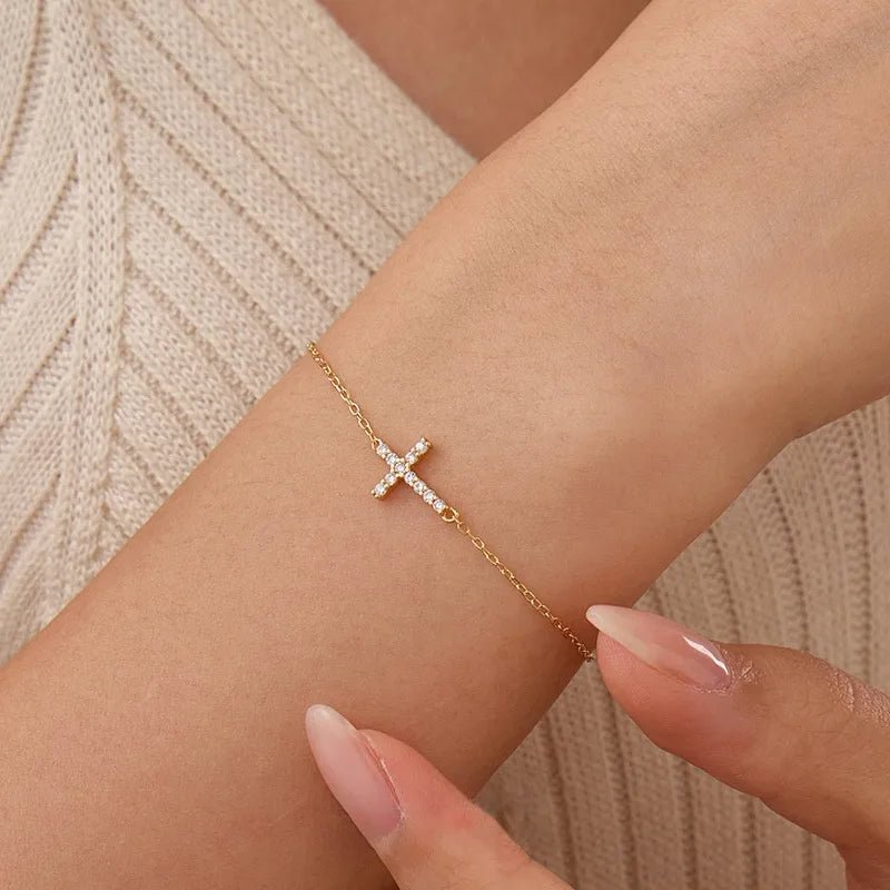 S925 Silver Cross Bracelet For Women Elegant Simple Ins Cold Style Personalized Jewelry Fashionable Diamond Embedded - Nikoleit