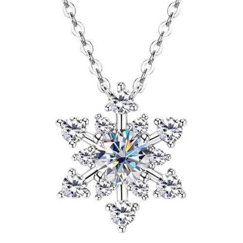 Snowflake Moissanite Necklace – 925 Sterling Silver Pendant - Nikoleit