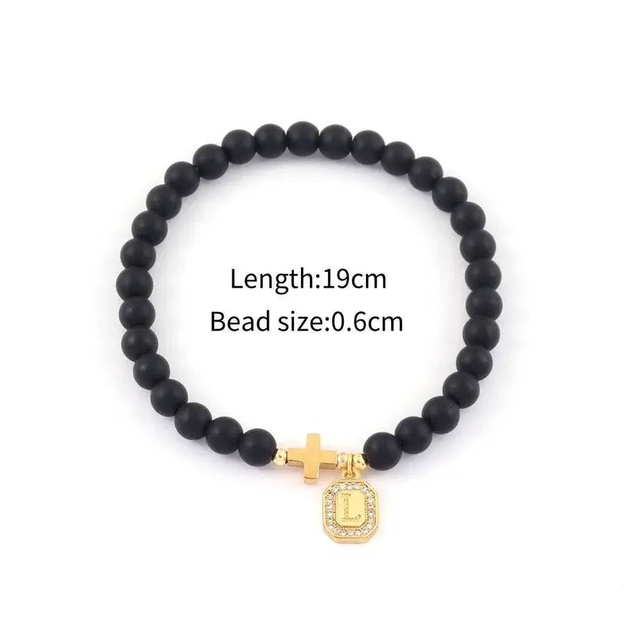 Square Cross Men’s Bracelet – Stainless Steel & Zircon Beads - Nikoleit