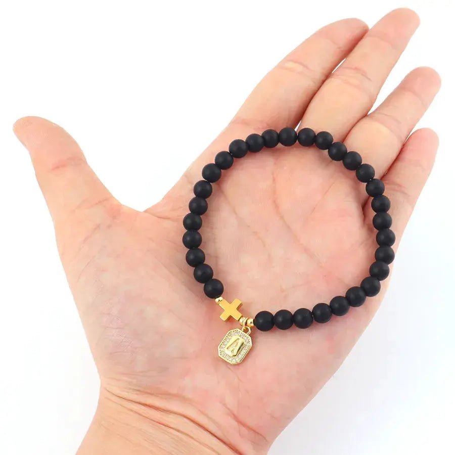 Square Cross Men’s Bracelet – Stainless Steel & Zircon Beads - Nikoleit