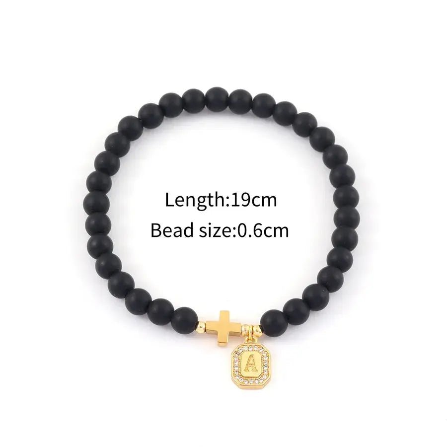 Square Cross Men’s Bracelet – Stainless Steel & Zircon Beads - Nikoleit