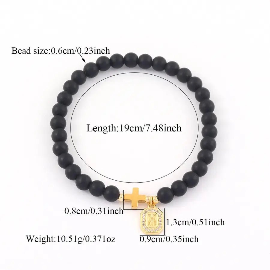 Square Cross Men’s Bracelet – Stainless Steel & Zircon Beads - Nikoleit