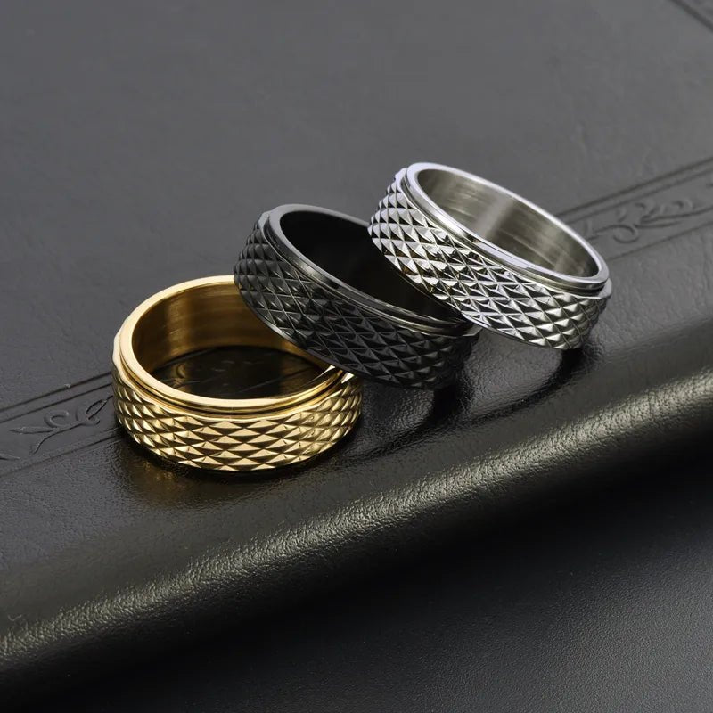 Style Snake Pattern Rotating Ring Titanium Steel Engraved Diamond Sweet Cool Style Unisex Niche Titanium Steel Jewelry Ring National Flag Heart Shape Lion 304 Stainless Steel Engraving - Nikoleit