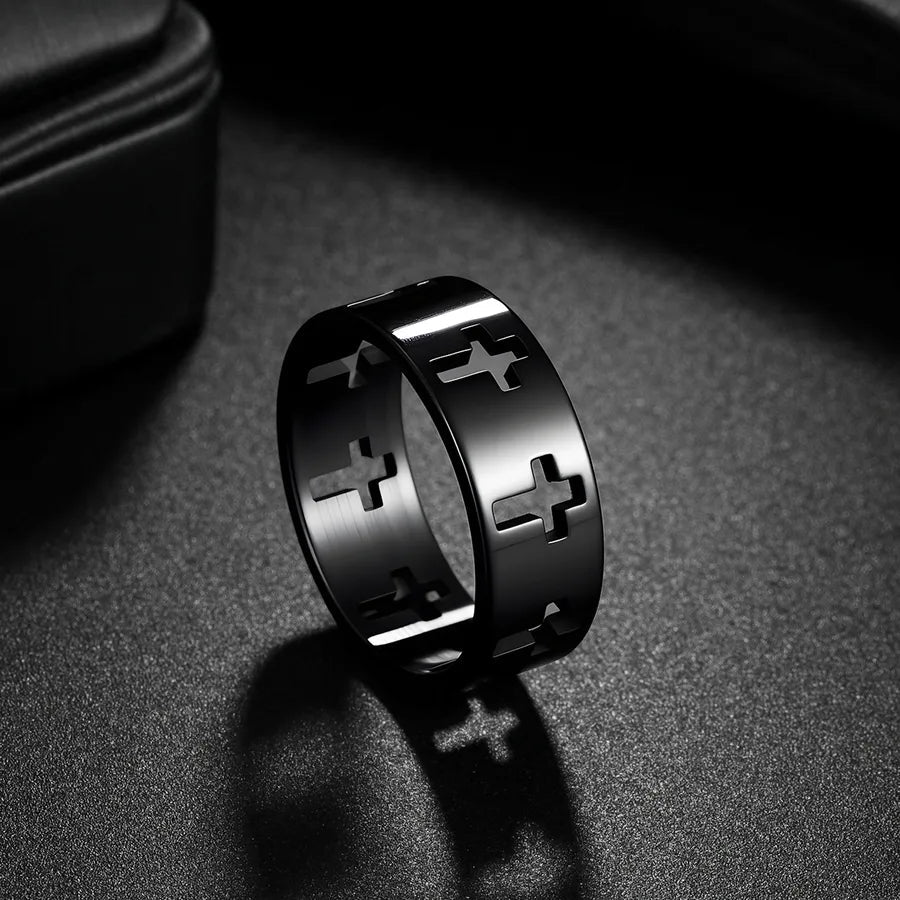 Trendy Hollow Out Titanium Steel Cross Ring Easter Decorative Jewelry Ring Ethnic Flavor International Sales Hot Spot Ring - Nikoleit