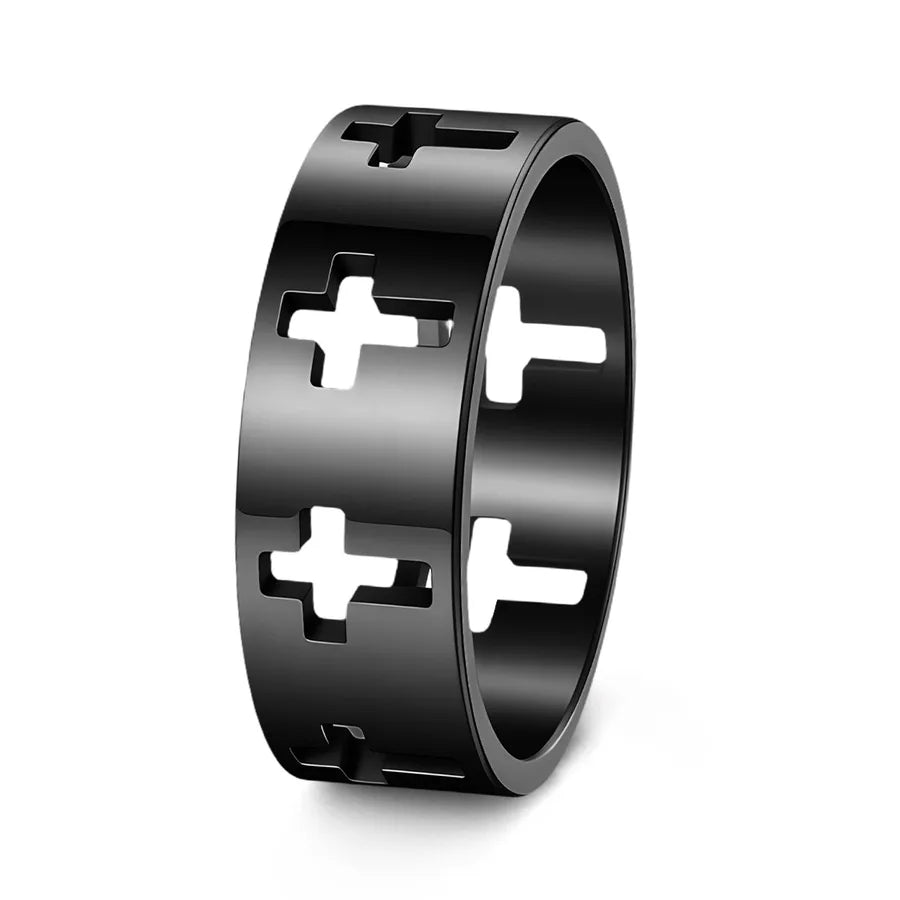Trendy Hollow Out Titanium Steel Cross Ring Easter Decorative Jewelry Ring Ethnic Flavor International Sales Hot Spot Ring - Nikoleit