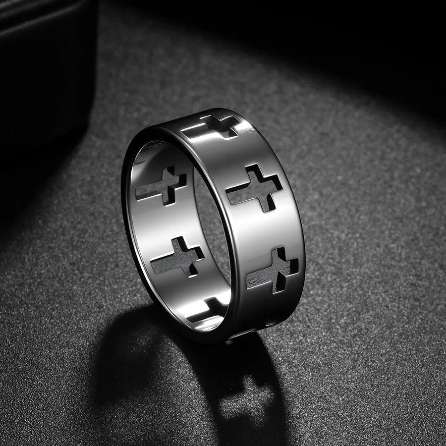 Trendy Hollow Out Titanium Steel Cross Ring Easter Decorative Jewelry Ring Ethnic Flavor International Sales Hot Spot Ring - Nikoleit