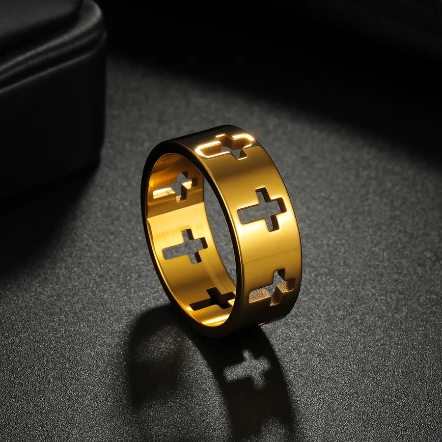 Trendy Hollow Out Titanium Steel Cross Ring Easter Decorative Jewelry Ring Ethnic Flavor International Sales Hot Spot Ring - Nikoleit