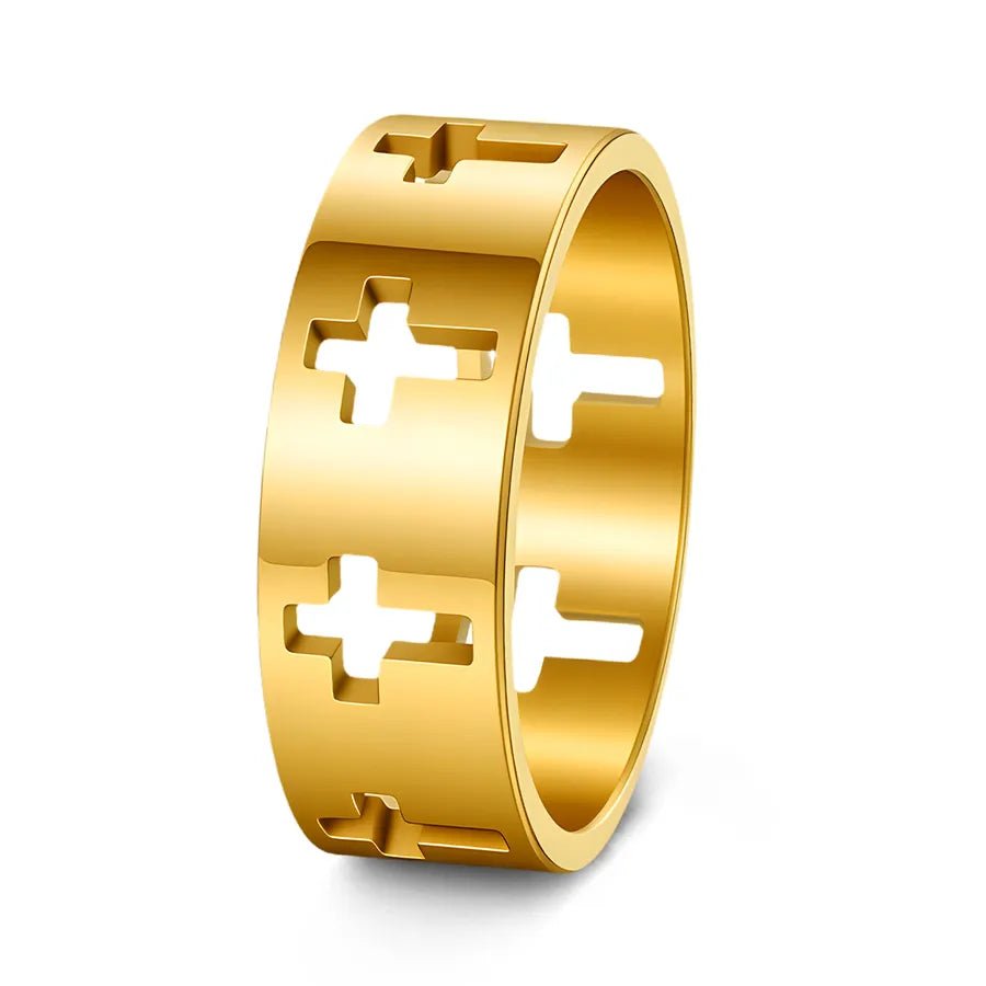 Trendy Hollow Out Titanium Steel Cross Ring Easter Decorative Jewelry Ring Ethnic Flavor International Sales Hot Spot Ring - Nikoleit