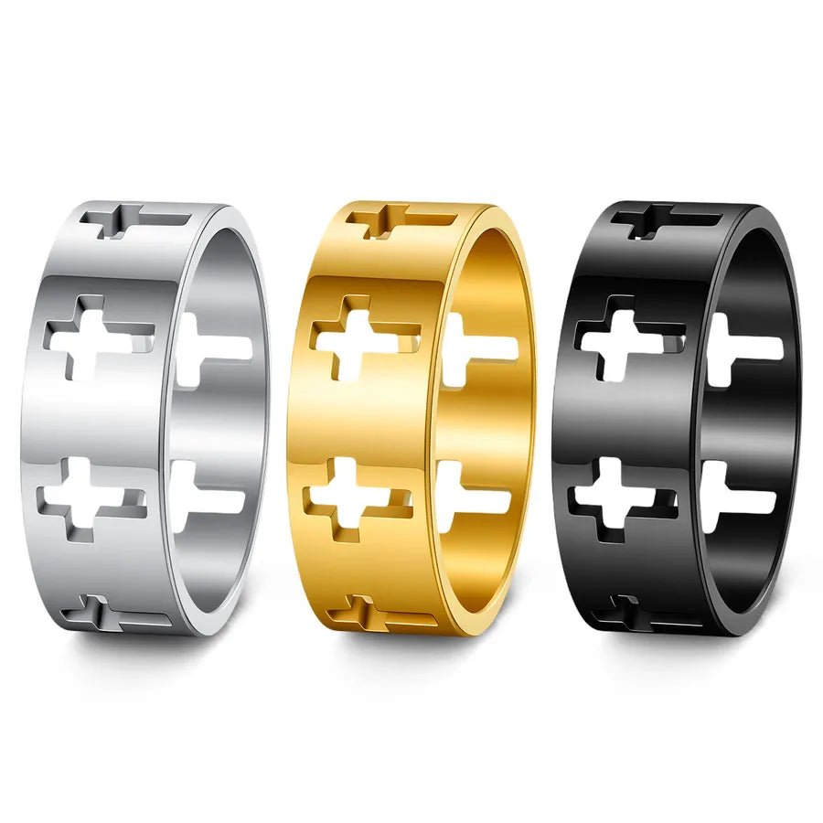 Trendy Hollow Out Titanium Steel Cross Ring Easter Decorative Jewelry Ring Ethnic Flavor International Sales Hot Spot Ring - Nikoleit
