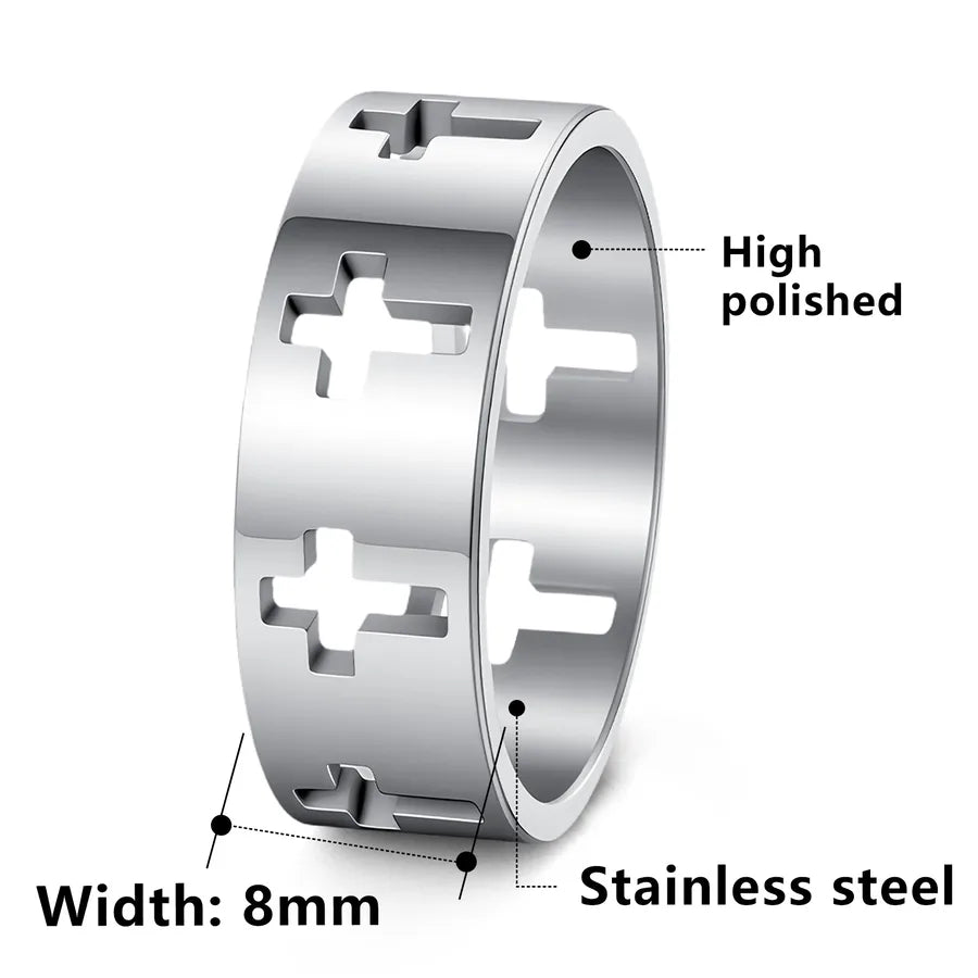 Trendy Hollow Out Titanium Steel Cross Ring Easter Decorative Jewelry Ring Ethnic Flavor International Sales Hot Spot Ring - Nikoleit